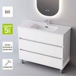 Meuble de salle de bain plan vasque c�ramique, 3 tiroirs, l60xh90xp45, laqu� blanc brillant, atrani