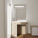 Cuisibane - meuble salle de bain pmr andy plus 90 cm bois et blanc + miroir elegance - vasque � droite ...