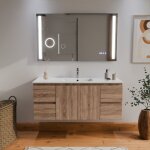 Meuble salle de bain rapha 120 cm vasque centre + miroir led duetto