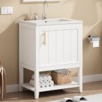 Meuble de salle de bain simple vasque, meuble sous - vasque 60 cm avec vasque en c�ramique, avec �tag�re, ...