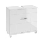 Meuble de salle de bain sous lavabo avec dcoupe pour siphon 70x63x32cm laqu blanc rita