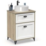 Meuble de salle de bain sous - vasque coloris blanc / ch�ne cambrien (lavabo non inclus) - longueur 61 ...