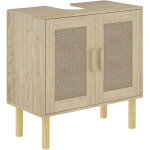 Meuble de salle de bain, meuble sous - vasque, portes en rotin, pieds en pin, 2 niveaux, 60 x 30 x 60 ...