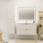 Meuble salle de bain strié - 100 cm - avec plan vasque - blanc mat - à suspendre - tirso Meuble salle de bain strié - 100 cm - avec plan vasque - blanc mat - à suspendre - tirso