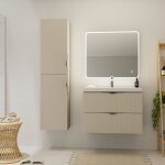 Meuble salle de bain stri - 80 cm - avec plan vasque - beige cachemire mat -  suspendre - tirso