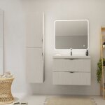 Meuble salle de bain stri - 80 cm - avec plan vasque - blanc mat -  suspendre - tirso
