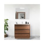 Abitare - meuble de salle de bain sur pied 100 cm en bois de noyer maya avec vasque int�gr�e - astoria ...