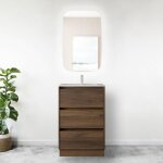 Meuble de salle de bain sur pied 60 cm en bois de noyer maya avec lavabo en porcelaine - nova - avec ...