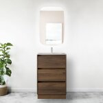 Meuble de salle de bain sur pied 60 cm en bois de noyer maya avec lavabo en porcelaine - nova - avec ...