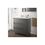 Abitare - meuble de salle de bain sur pied 85 cm en bois gris mat avec lavabo intgr - amalfi - avec ...