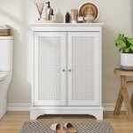 Meuble de salle de bain sur pied, avec espace de rangement, porte panier et �tag�res ajustables, meuble ...