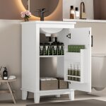Meuble de salle de bain sur pied, avec lavabo, vasque en cramique intgre, tagres rglables, rangement, ...