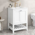 Meuble de salle de bain sur pieds avec vasques à poser 61 x 46 cm - meuble simple 2 Étagères - blanc Meuble de salle de bain sur pieds avec vasques à poser 61 x 46 cm - meuble simple 2 Étagères - blanc