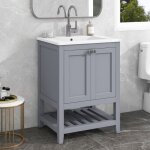 Meuble de salle de bain sur pieds avec vasques à poser 61 x 46 cm - meuble simple 2 Étagères - gris Meuble de salle de bain sur pieds avec vasques à poser 61 x 46 cm - meuble simple 2 Étagères - gris