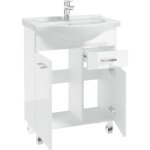 Meuble sous vasque simple 65 cm ? blanc laqu� brillant ? dimensions 80x62x30 cm ? lavabo en c�ramique ...