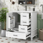 Meuble de salle de bain sur pied avec une vasque en c�ramique - 1 porte et 3 tiroirs - 76x46x83. 5cm ...