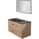 Zen - meuble de salle de bain  suspendre lenca - 90 cm - bois miel - miroir selena - ondee