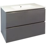 Ondee - zen - meuble salle de bain  suspendre trendy - 80cm - 2 tiroirs - gris - plan blan