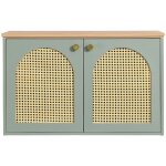 Meuble de salle de bain suspendu 1 vasque en bois et cannage - vert - ali Meuble de salle de bain suspendu 1 vasque en bois et cannage - vert - ali