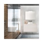 Meuble de salle de bain suspendu 100 cm en bois blanc satin avec vasque  poser - olympus - 100 cm standard ...