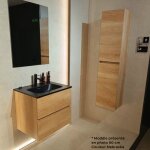 Eiffel art construction - meuble salle de bain suspendu 100 cm bois miel et vasque noir lansvo nebraska ...