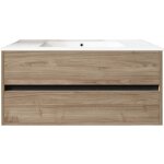 Mennza - meuble de salle de bain suspendu 100cm double edge bois clair - vasque en céramique Mennza - meuble de salle de bain suspendu 100cm double edge bois clair - vasque en céramique