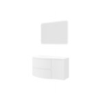 Abitare - meuble de salle de bain suspendu 105 cm en bois blanc brillant avec vasque - arona - avec miroir ...