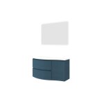 Abitare - meuble de salle de bain suspendu 105 cm en bois bleu ptrole avec vasque - arona - avec colonne ...