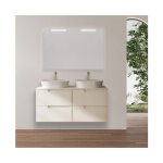 Abitare - meuble de salle de bain suspendu 120 cm en bois blanc satiné avec deux vasques à poser - vanda ... Abitare - meuble de salle de bain suspendu 120 cm en bois blanc satiné avec deux vasques à poser - vanda ...