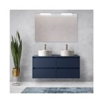 Meuble de salle de bain suspendu 120 cm en bois bleu satin avec vasque  poser - nova - avec miroir ...