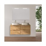 Abitare - meuble de salle de bain suspendu 120 cm en bois de chne africain avec deux vasques  poser ...