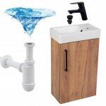 Meuble de salle de bain suspendu 50 - ch�ne dor� - avec lavabo et robinet - design �l�gant et fonctionnel ...