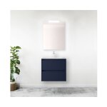 Meuble de salle de bain suspendu 60 cm en bois bleu satin avec vasque intgr - nova - avec colonne