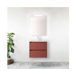 Meuble de salle de bain suspendu 60 cm en bois rouge satin avec vasque intgr - nova - standard