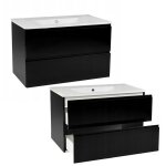 Stamar - meuble de salle de bain suspendu - 60 cm - noir - avec lavabo et tiroirs pratiques