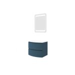 Abitare - meuble de salle de bain suspendu 70 cm en bois bleu ptrole avec vasque - arona - standard