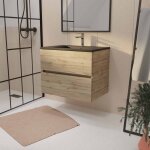Aurlane - meuble de salle de bains suspendu 70 cm timber - dcor chne naturel 2 tiroirs avec vasque ...