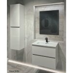 Meuble salle de bain suspendu 80 cm blanc brillant et vasque lansvo nieve