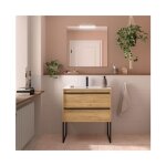 Abitare - meuble de salle de bain suspendu 80 cm en bois de chne africain avec vasque intgr - astoria ...