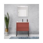 Abitare - meuble de salle de bain suspendu 80 cm en bois rouge satin avec vasque intgre - astoria ...