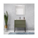 Meuble de salle de bain suspendu 80 cm en bois vert satin avec vasque intgre - astoria - standard