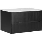 Meuble de salle de bain suspendu 80 x 52 cm murale cannelé 2 tiroirs noir quintela Meuble de salle de bain suspendu 80 x 52 cm murale cannelé 2 tiroirs noir quintela