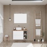 Kiamami valentina - meuble salle de bains suspendu 80cm avec 2 tiroirs et compartiment ouvert nizza