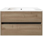 Mennza - meuble de salle de bain suspendu 80cm double edge bois clair - vasque en c�ramique