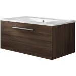 Meuble de salle de bain suspendu 80cm nice classic bois fonc - vasque en cramique