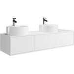Meuble de salle de bain suspendu blanc avec double vasque � poser ronde - l150 cm - isaure ii
