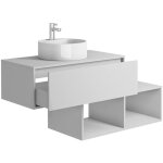 Meuble de salle de bain suspendu blanc avec vasque ronde - 1 tiroir et 2 niches - 94 cm - teana ii