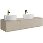 Meuble de salle de bain suspendu coloris beige avec double vasque ronde - l150 cm - isaure ii
