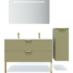 Meuble de salle de bain suspendu double vasque intgre 120cm 2 tiroirs vert olive + miroir + colonne ...