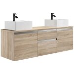 Meuble de salle de bain suspendu avec double vasque - naturel clair - 150 cm - jimena ii Meuble de salle de bain suspendu avec double vasque - naturel clair - 150 cm - jimena ii